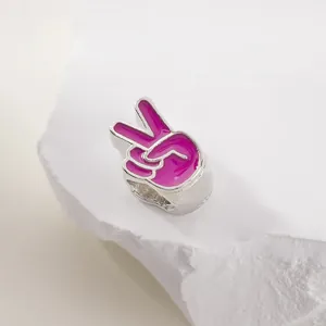 Silberner Friedenszeichen-Anhänger mit lila Emaille für DIY-Armband-Schmuck