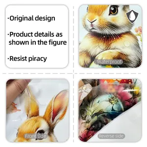 Stickers WC de Pâques imperméables avec lapins et fleurs, illustrations originales