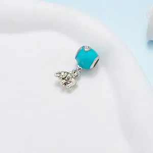 Zilveren olifant bedeltje met blauw emaille en hart-zirkonia voor DIY armband