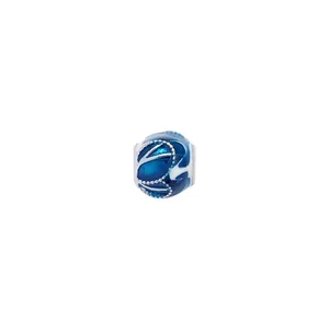 Charm oceano in smalto blu scuro con motivi a foglie argentate per braccialetti fai da te