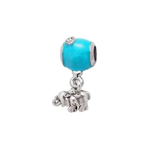 Zilveren olifant bedel met blauw emaille en zirkoon voor DIY sieraden armbanden