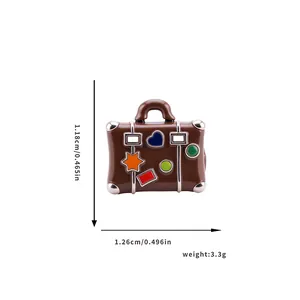 Perle breloque valise rétro avec autocollants colorés en émail et détails en métal