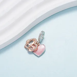 Charme de cœur rose et or rose avec symbole infini et cristaux pour bijoux DIY