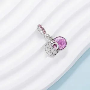 Pendentif infini évidé en émail rose scintillant et argent avec zircones roses