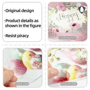 Sticker WC en vinyle imperméable avec motifs d'œufs de Pâques fleuris et détails adhésifs