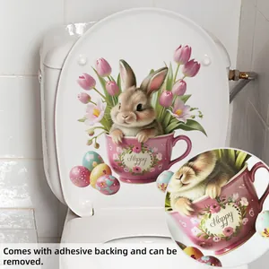 Détail du sticker WC lapin de Pâques dans une tasse avec impression haute qualité