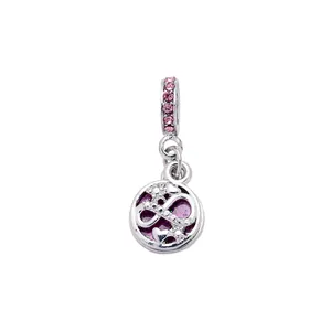 Pendentif cœur infini en argent avec zircons roses et incrustation d'émail violet brillant
