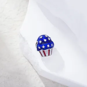 Alloy Enamel Cupcake Charm Pendant Patriotic Stars And Stripes US Flag Beads For DIY Jewelry Making Bracelet Women Accessory