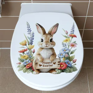Détail de l'autocollant de toilette lapin de Pâques avec fleurs printanières colorées