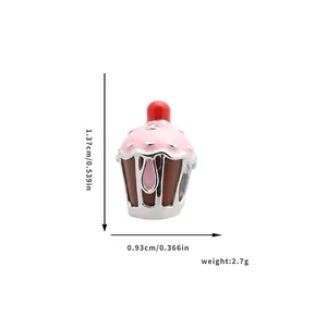 Pink cupcake charm pendant with enamel detail for DIY jewelry making with dimensions