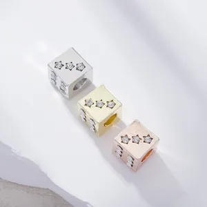 Alloy Zirconia Star Dice Beads For DIY Bracelet Necklace Gold Silver Rose Gold Plated Cube Charms Jewelry Making Findings