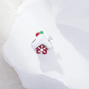 Red Christmas Snowy House Alloy Charm For Bracelet DIY Enamel Snowflake Cabin Jewelry Accessory Gift For Women Girls