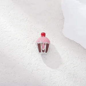 Pink cupcake charm bead with red cherry detail for DIY bracelets in 925 sterling silver