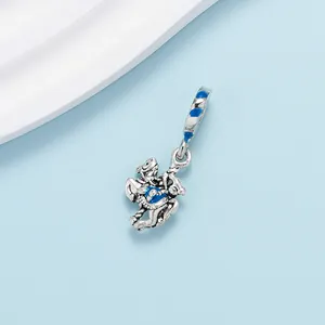 Breloque Manège Ours en Alliage d'Argent Rétro Perle en Émail Bleu pour Création de Bijoux Bracelet Femme Fille Cadeau