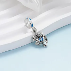 Charm cheval de manège en argent et émail bleu pour bracelet en perles DIY