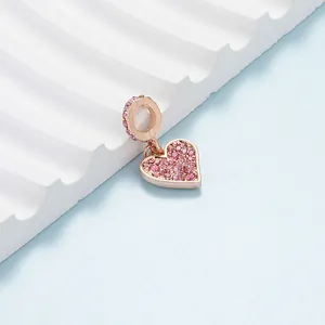 Rose gold heart charm with pink crystals for DIY bracelets and jewelry making