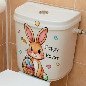 Détail de l'autocollant WC Joyeuses Pâques avec lapin mignon et œufs colorés décoratifs