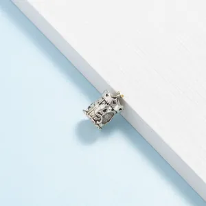 Silver vintage castle bead with Mickey silhouette for DIY jewelry bracelets