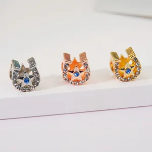 Alloy Horseshoe Star Charms With Blue Zirconia Inlaid Rhinestone DIY Beads For Bracelet Jewelry Making Findings Women
