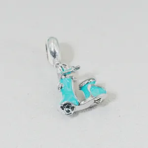 Light blue enamel scooter charm in silver metal for DIY charm bracelet jewelry
