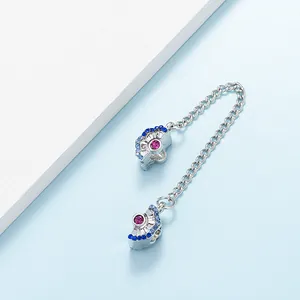 Silberne Sicherheitskette für Armband mit blau und rosa Kristallen im Fächerdesign