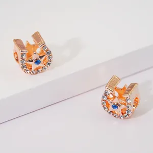 Rose gold horseshoe charm with blue star and diamonds for DIY charm bracelets