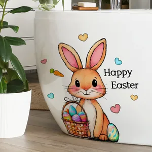 Autocollant de lapin de Pâques avec œufs et cœurs sur une baignoire blanche pour la déco
