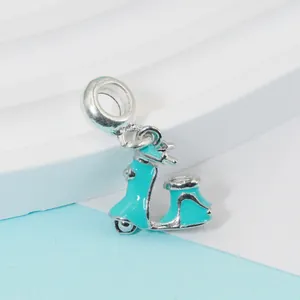 Teal enamel scooter charm pendant in silver finish for DIY bracelets and jewelry