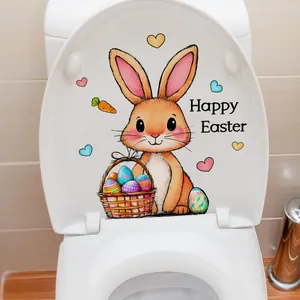 Détail du sticker abattant WC Joyeuses Pâques avec lapin mignon et œufs colorés