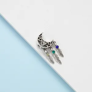 Bohemian silver moon dreamcatcher charm with colorful beads and feathers for DIY jewelry