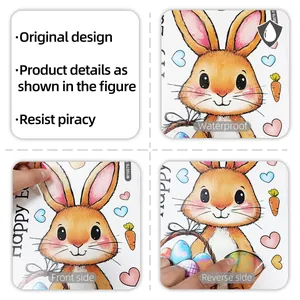 Sticker WC de Pâques imperméable avec motifs lapins, vues de face et de l'envers détaillées