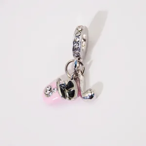 Zilveren bedel met roze emaille capsule, muzieknoot en schedel voor DIY armband