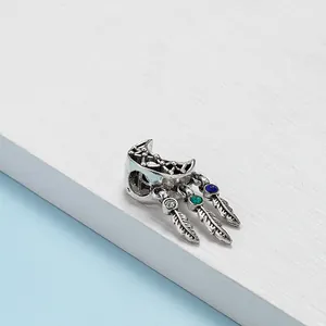 Ethnic bohemian dreamcatcher moon pendant with feathers and colorful zircon stones