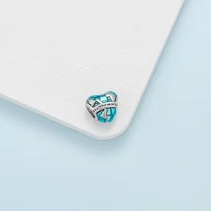 Charm cœur mappemonde bleue avec gravure see the world en argent sterling S925 massif
