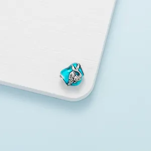 Perle de sirène en émail bleu en argent poli pour bracelets et colliers DIY