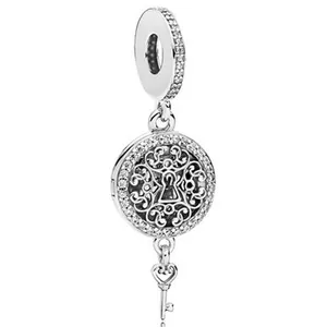 Silver astronaut key and lock charm pendant in 925 sterling silver with zircon stones