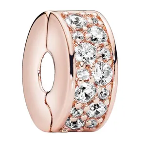 Roségouden stopperbedel met witte zirkonia voor DIY armband clipsluiting systeem