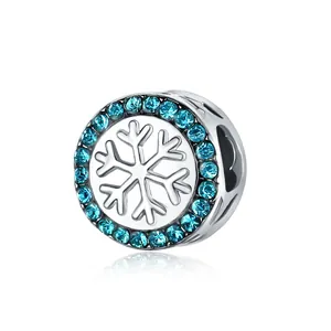 Abalorio de copo de nieve plateado con cristales azules para pulseras de Navidad