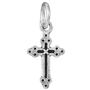 Vintage silver-tone cross pendant bead with oxidized finish and detailed dot relief