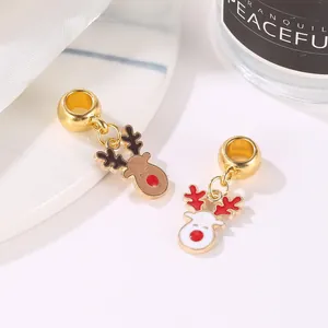Pendentifs renne de Noël dorés avec émail rouge et blanc pour bijoux DIY créatifs