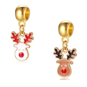 Pendentif Renne de Noël Émail Nez Rouge Cerf pour la Création de Bijoux Alliage Plaqué Or Pendentif Animal pour Bracelet