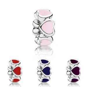 Colorful heart-shaped spacer beads in enamel and silver for DIY bracelet charms