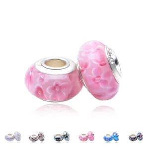 Murano Glass Floral Butterfly Large Hole Charm Beads With 925 Sterling Silver Core For DIY Jewelry Making Bracelet Women