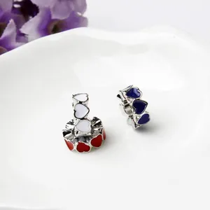 Colorful enamel heart charms in silver metal finish for DIY bracelet making