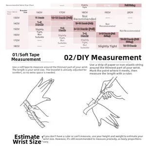 Size guide for charms and bracelets showing measurement steps and fit recommendations