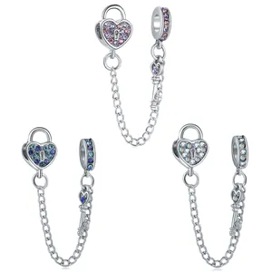 Catenella di Sicurezza Lucchetto a Cuore Chiave Lega Strass DIY Ciondolo per Bracciale Donna Accessori per Gioielli