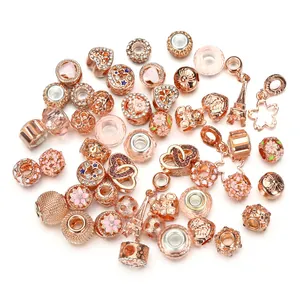 Mix of rose gold crystal and enamel large hole beads for DIY charm bracelets