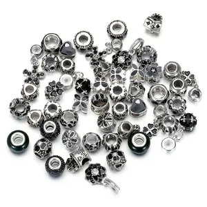Macro detail of antique silver large hole beads with S925 engraving for DIY jewelry