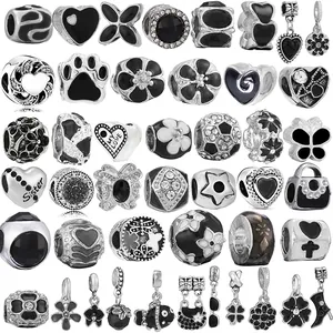 Alloy Black Enamel Charm Beads Heart Flower Butterfly Shape DIY Jewelry Accessories For Bracelet Necklace Making Women Jewelry