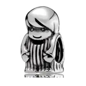 Antique silver boy charm bead in polished S925 style for DIY bracelet jewelry